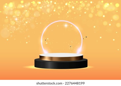 3D-Podium-Design, abstrakter Designhintergrund mit goldenem violettem Farbverlauf-Hintergrund