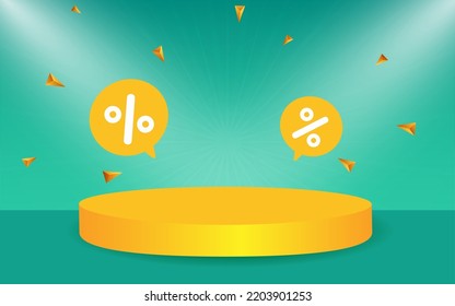 3d podium. Discount creative composition. 3d sale symbol with decorative objects, podium. Sale banner and poster