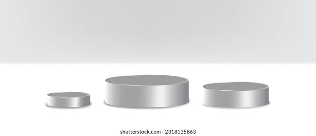 3d podium display product studio room  color gray background  silver  metal.
