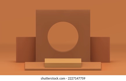 3d podium geometric foundation squared block level stage for product presentation realistic vector illustration. Premium pedestal basic construction award arena showcase beige decorative design