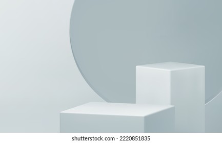 3d podium geometric stage level steps foundation for contest award arena celebration realistic vector illustration. Pedestal basic platform white gray minimalist studio background decorative design