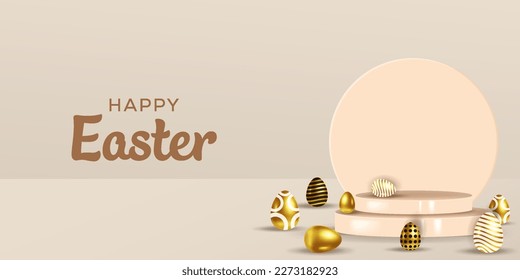 3d podium with golden eggs illustration for easter