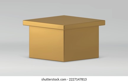 3d podium golden foundation platform isometric squared construction for promo presentation realistic vector illustration. Pedestal basic architecture geometric stage minimal studio background
