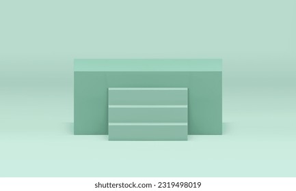 3d podium green reward box platform with staircase competition arena event ceremony celebration realistic vector illustration. Pedestal basic foundation stairs step championship challenge contest