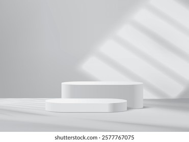 3d podium grey colours on background platform. stand show cosmetic product for display. Stage showcase on pedestal black and white studio platform. 3d simplicity shapes vector render illustration