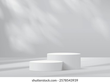 3d podium grey colours on background platform. stand show cosmetic product for display. Stage showcase on pedestal black and white studio platform. 3d simplicity shapes vector render illustration