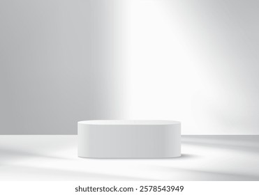 3d podium grey colours on background platform. stand show cosmetic product for display. Stage showcase on pedestal black and white studio platform. 3d simplicity shapes vector render illustration