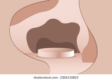 3D Podium. Minimal scene background with paper cut style. Blank pedestal, perfect for product presentation, mock up, show product, stage pedestal or platform. 3D Vector illustration