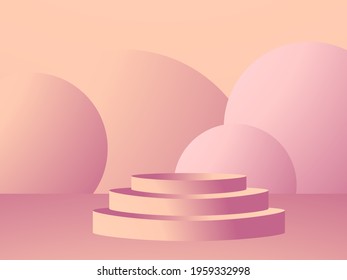 3d podium in a minimalistic style with geometric shapes. Gradient podium for product presentation. Advertising pedestal, layout. Vector illustration