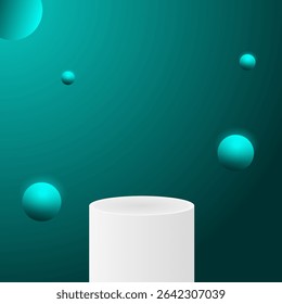 3D podium mockup for exhibition product background. Turquoise green background to showcase goods. Suitable for product advertising