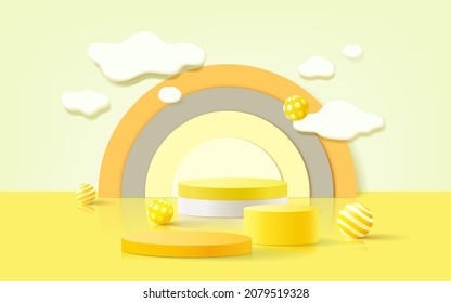 3d podium on background, abstract geometric shapes for kids product display