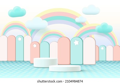 3d podium on background, abstract geometric shapes for kids product display