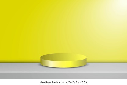 Podio 3D en el piso con el fondo, estilo minimalista, exhibición del Producto, maqueta, escaparate, presentación de la sala de exposición. Ilustración vectorial.