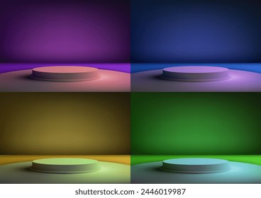 3D podium on the floor with a vibrant colors background. This modern minimalist mockup is perfect for showcasing products or branding. Vector illustration