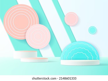 3d podium on pastel background abstract geometric shapes for kids product display