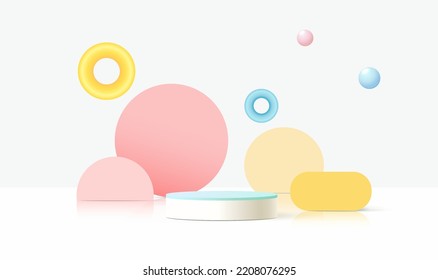 3d podium pastel background abstract geometric shapes for kids product display