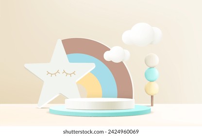 3d podium on pastel background abstract geometric shapes, kids product display
