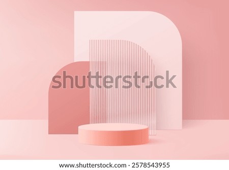 3d podium pink colours on background platform. stand show cosmetic product for valentine day. Stage showcase on pedestal modern glass studio platform. 3d simplicity shapes vector render illustration