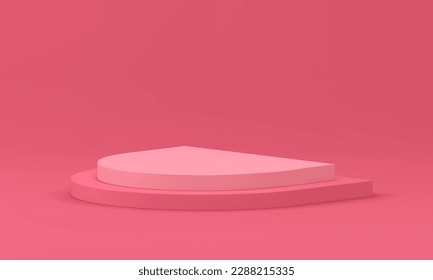 3d diseño de semicírculo de construcción de nivel de plataforma de escaleras rosadas para presentación de producto premium ilustración vectorial realista. Pantalla de rendimiento de mercadería minorista de stand de arquitectura peatonal
