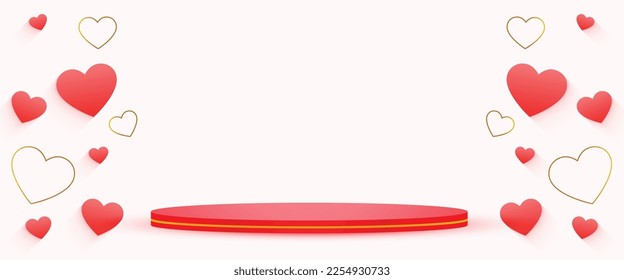 3d podium platform banner for valentines day saint feast vector 