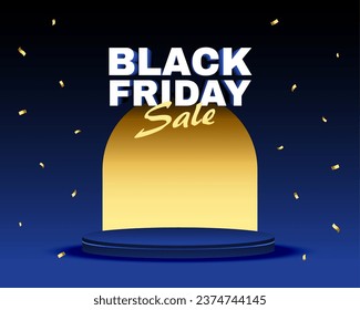 3d podium platform black friday sale promo background with confetti decor vector