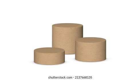 3d podium platform cylinders vector illustration. Realistic cardon paper pedestal stages for product presentation. svg