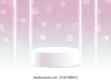 3d podium platform display with bokeh and neon lights