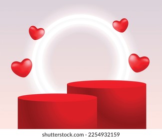 3d podium platform with neon frame for valentines day vector 