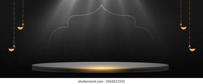 3d podium platform on dark black banner for diwali festival celebration 