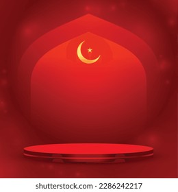 3d podium platform on red background for islamic festival vector