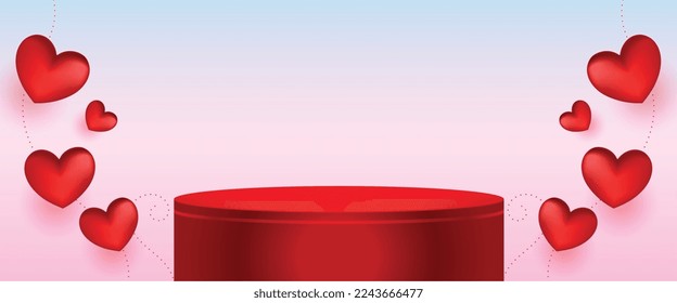 3d plataforma de podio para la visualización de productos y el vectores de carteles de corazones de amor 