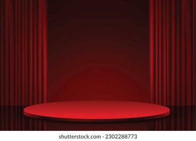 3d podium platform for product display with luxurious velvet curtain vector