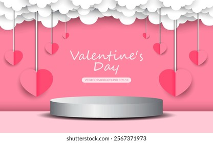 3d podium platform for product display and love heart banner