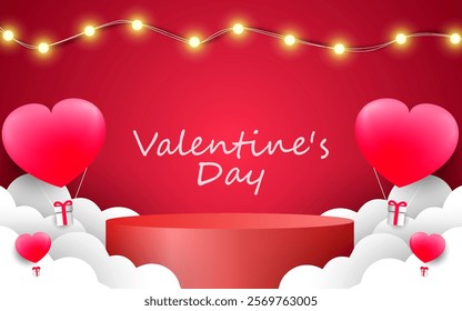 3d podium platform for product display and love heart banner