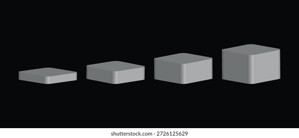 Conjunto de Formas de podio y plataforma 3D aisladas sobre fondo blanco. Bloques geométricos mínimos y cilindros en diferentes alturas para presentación y visualización. Elementos Abstractas de la etapa para el escaparate del producto, UI, y el Diseño gráfico.