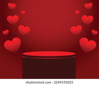 3d podium platform valentines day love hearts background vector 