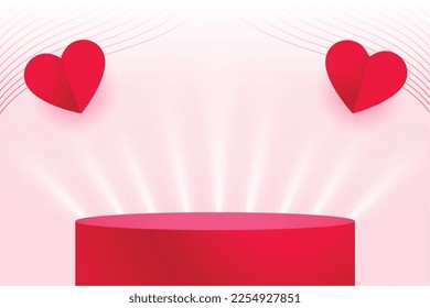 3d podium platform for valentines day paper style cute hearts vector 