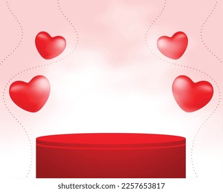 3d podium platform valentines realistic hearts background vector 