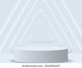 3D podium for product display And the background scene, minimalist style, white and gray tones, circular display stand, studio for product presentation.