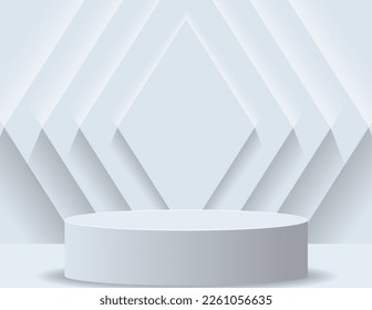 3D podium for product display And the background scene, minimalist style, white and gray tones, circular display stand, studio for product presentation.