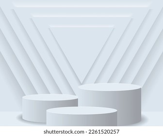 3D podium for product display and the background scene, minimalist style, white and gray tones, circular display stand, studio for product presentation.
