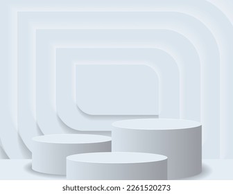 3D-Podium für die Produktpräsentation und die Hintergrundszene, minimalistischer Stil, Weiß- und Grautöne, runder Display-Stand, Studio für die Produktpräsentation.