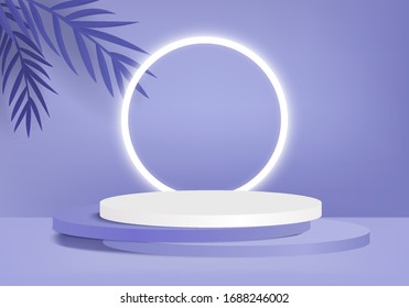 3D podium product render vector of purple light background or texture. Light pastel podium or pedestal backdrop. 3d minimal platform concept. Stage for product ceremony  in purple background render