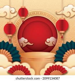 3D podium product themed chinese new year vector. Flyer or poster with chinese new year's theme suitable for promotion product.