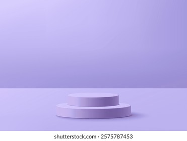 3d podium purple colours on background platform. stand show cosmetic product for display. Stage showcase on pedestal purple studio platform. 3d simplicity shapes vector render illustration