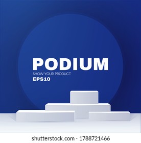 3D podium. Realistic minimal empty scene. Showcase and shelf. Trendy empty stage.