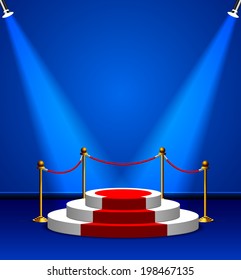 3d podium and red carpet in blue interior