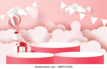 3d fondo de producto rojo podio para valentina.concepto de amor rosa y corazón diseño de iluminación vectorial banner de decoración 