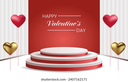 3d podium red product background for valentine day