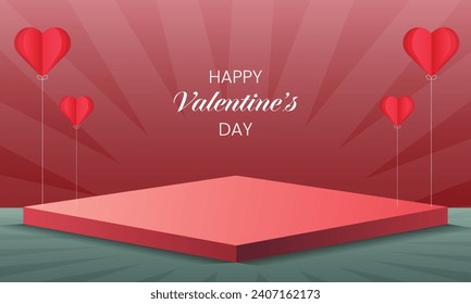 3d podium red product background for valentine day